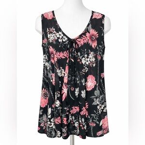 Domani Black Floral Sleeveless Flowy Tunic Top
